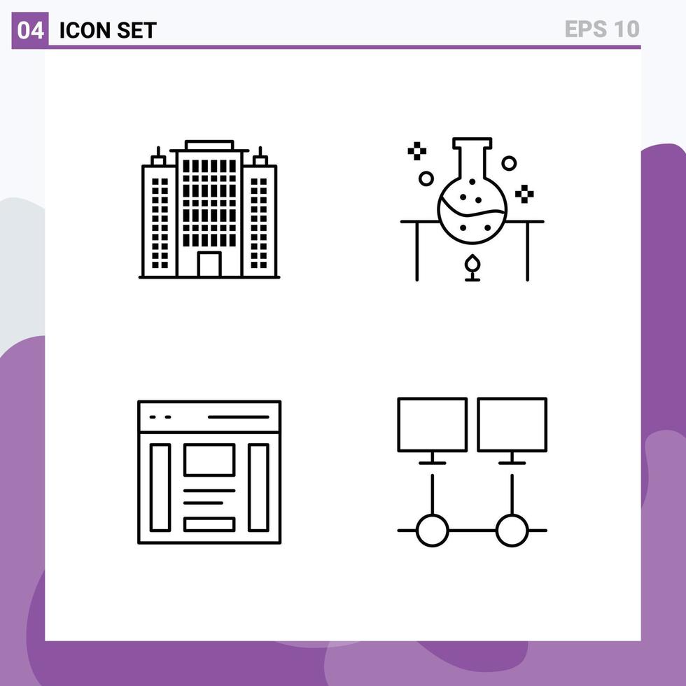 Group of 4 Modern Filledline Flat Colors Set for resort communication hotel science left Editable Vector Design Elements