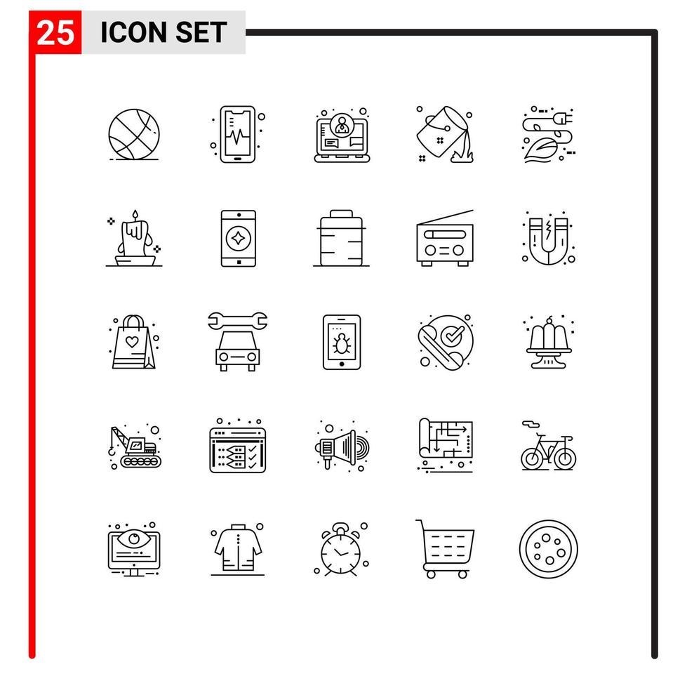 25 Universal Lines Set for Web and Mobile Applications leaf electricity digital paint colour Editable Vector Design Elements