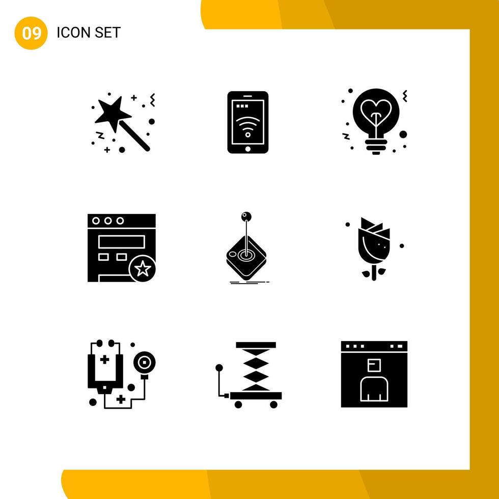 Mobile Interface Solid Glyph Set of 9 Pictograms of arcade seo wifi bookmark love Editable Vector Design Elements