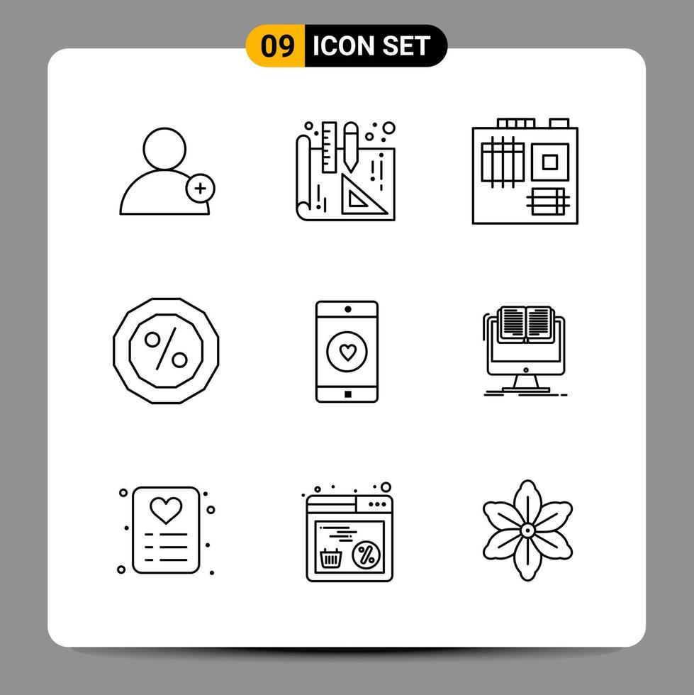 Paquete de 9 iconos negros símbolos de contorno signos para diseños receptivos sobre fondo blanco 9 conjunto de iconos vector