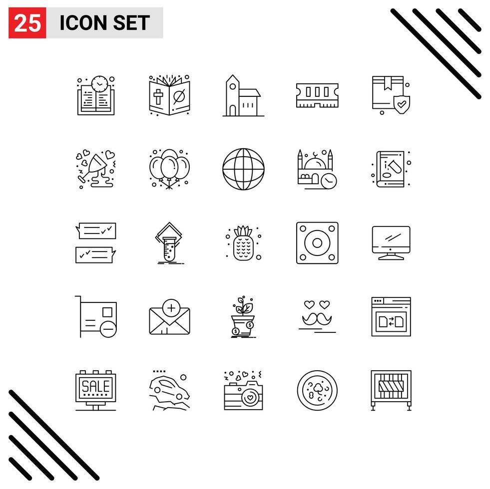 Set of 25 Commercial Lines pack for protection ram building memory monastery Editable Vector Design Elements