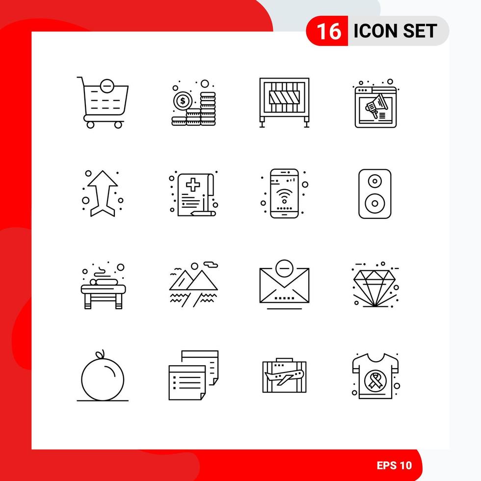 Set of 16 Commercial Outlines pack for arrows webpage crossing speaker internet Editable Vector Design Elements