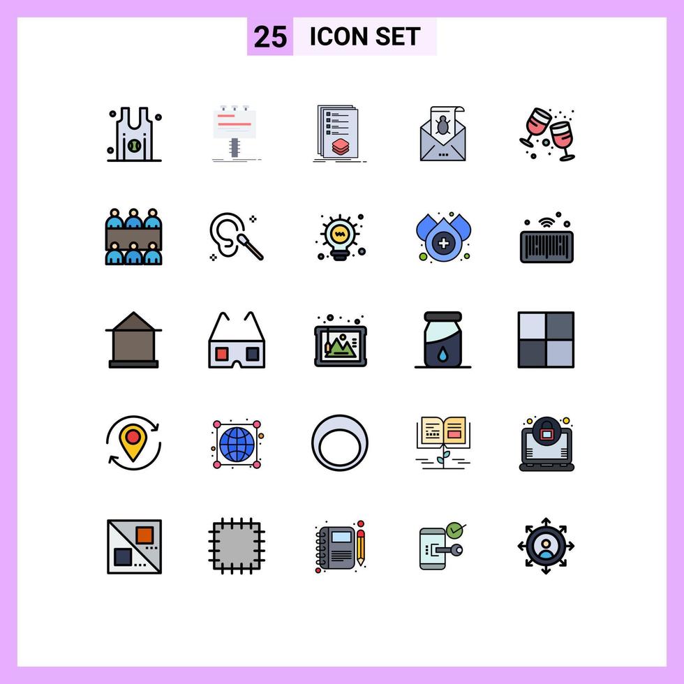 Universal Icon Symbols Group of 25 Modern Filled line Flat Colors of email e promo bug listing Editable Vector Design Elements