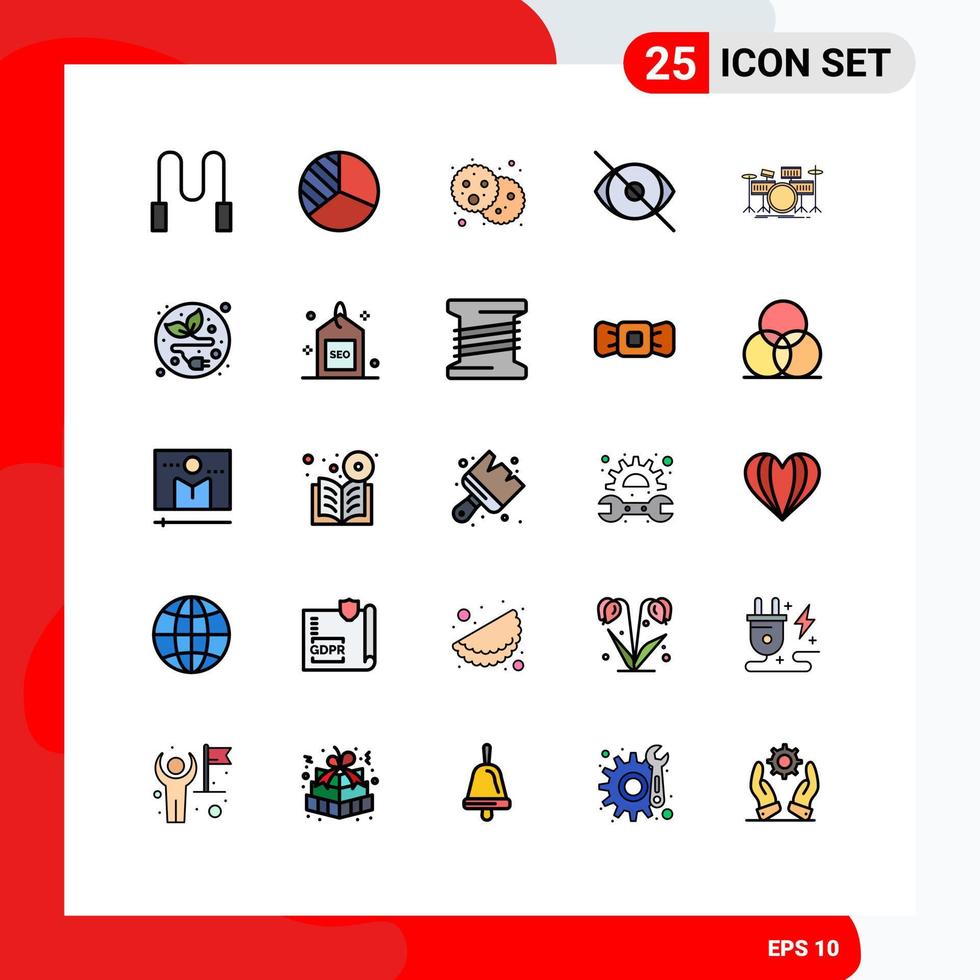Stock Vector Icon Pack of 25 Line Signs and Symbols for instrument drum holi human human Editable Vector Design Elements
