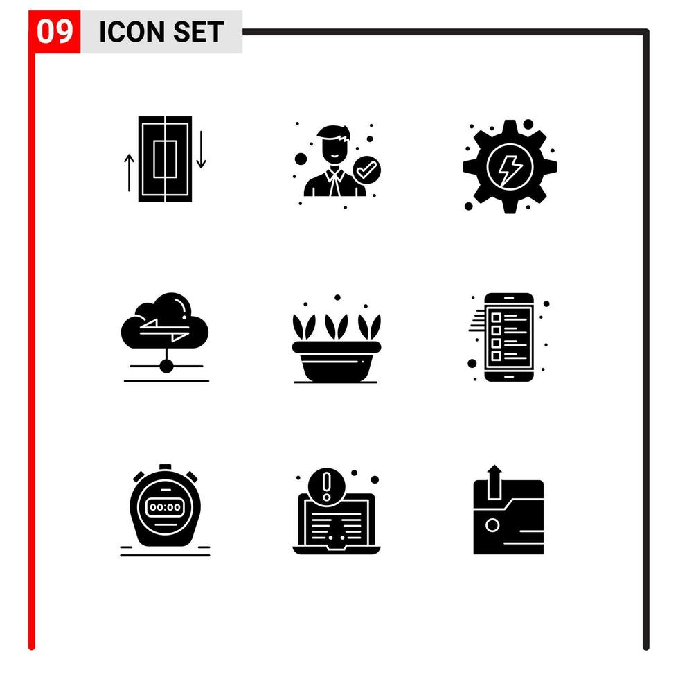 Modern Set of 9 Solid Glyphs Pictograph of send share office gear hydro Editable Vector Design Elements