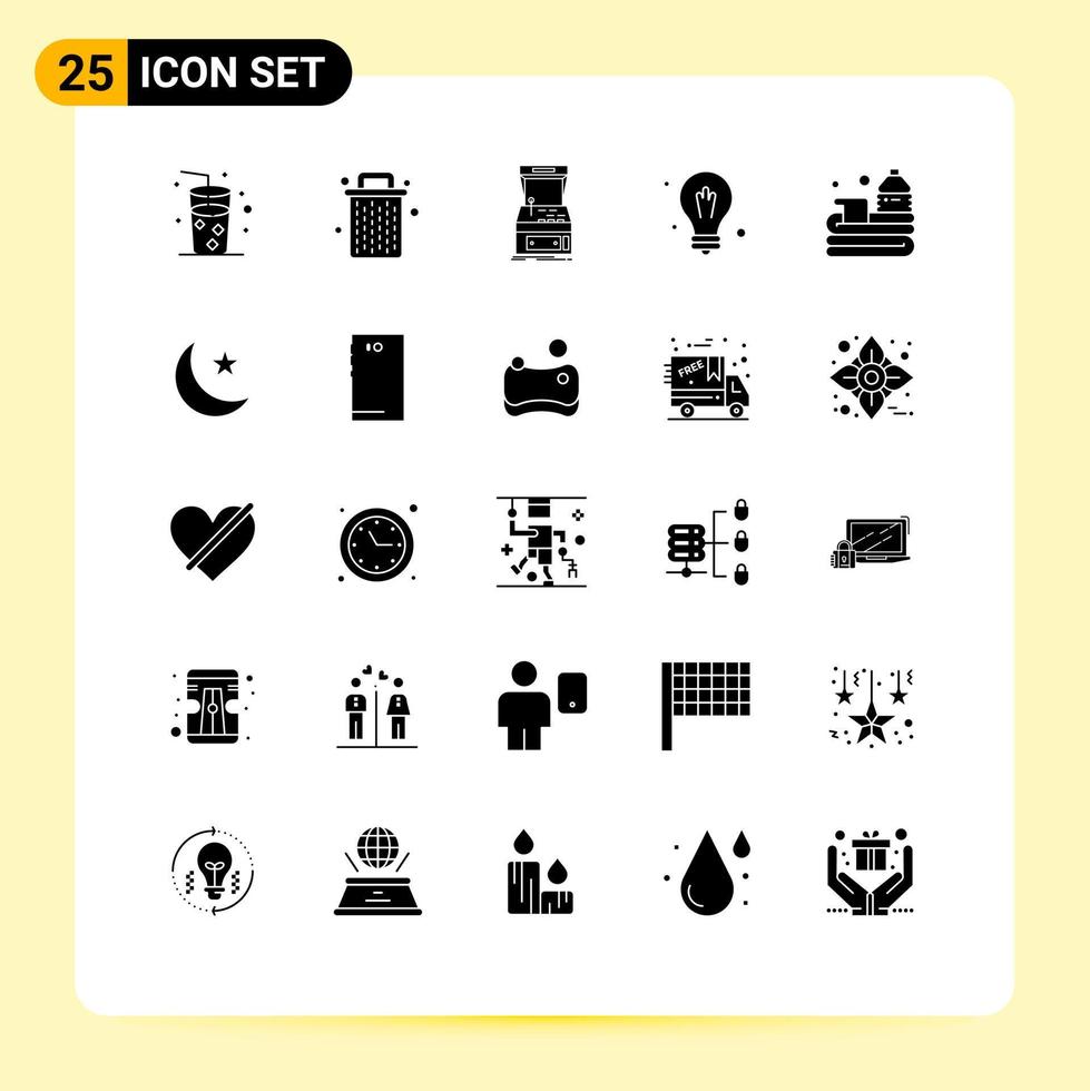 Group of 25 Solid Glyphs Signs and Symbols for basketball ball console science bulb Editable Vector Design Elements