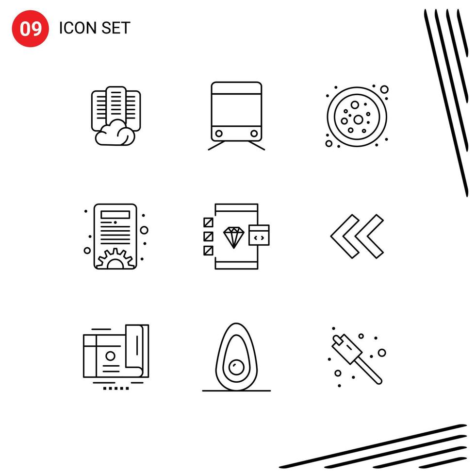 9 Universal Outline Signs Symbols of development coding connection browser settings Editable Vector Design Elements