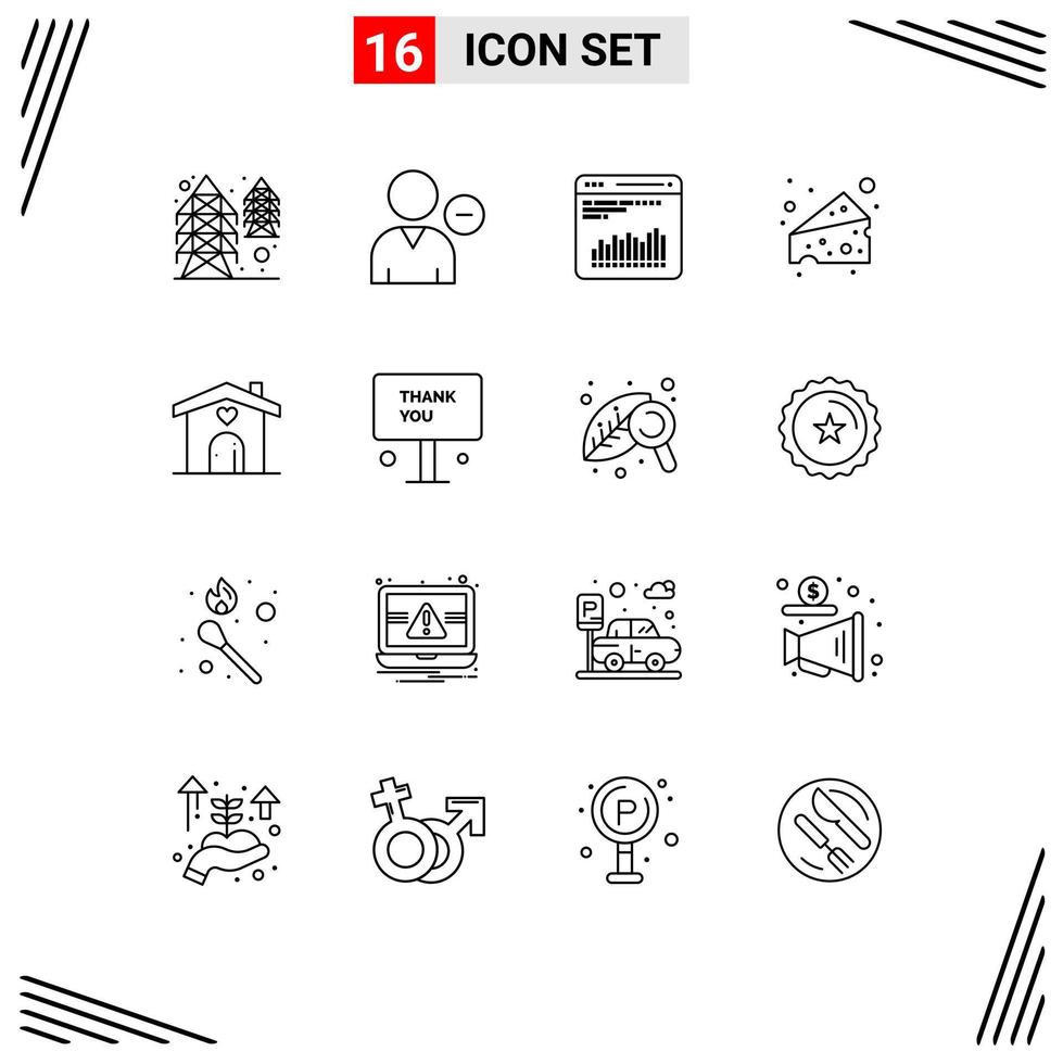 Universal Icon Symbols Group of 16 Modern Outlines of love swiss user food diagnostic Editable Vector Design Elements