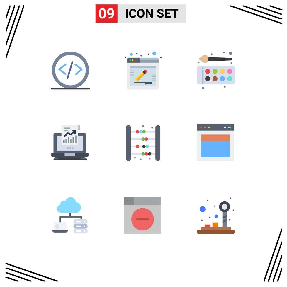 conjunto de 9 iconos de interfaz de usuario modernos signos de símbolos para informe de computadora portátil análisis web educación elementos de diseño vectorial editables vector