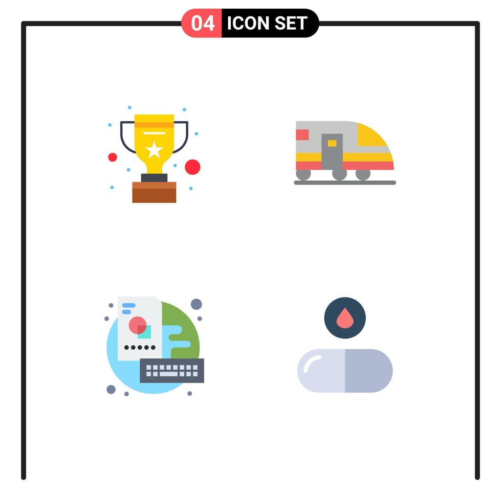 4 iconos planos universales establecidos para aplicaciones web y móviles taza clave tren de recompensa elementos de diseño vectorial editables creativos vector