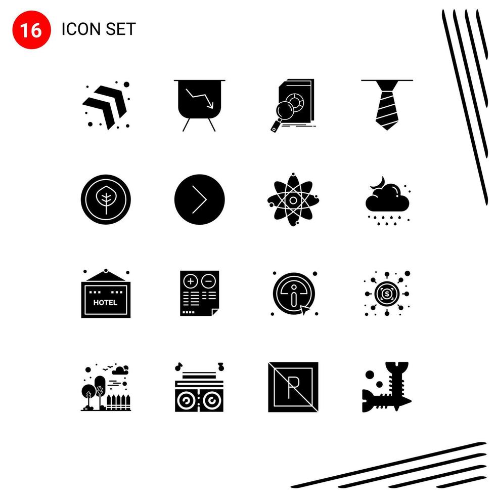 16 Universal Solid Glyph Signs Symbols of media science financial biological clothing Editable Vector Design Elements