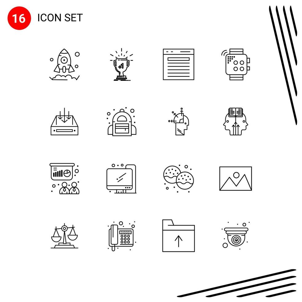 Group of 16 Modern Outlines Set for smartwatch touch add watch website Editable Vector Design Elements