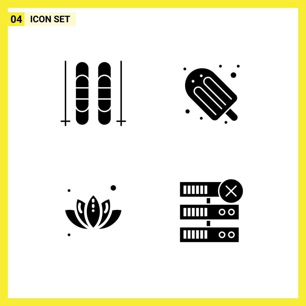 Universal Icon Symbols Group of 4 Modern Solid Glyphs of ice plant food ice cream database Editable Vector Design Elements