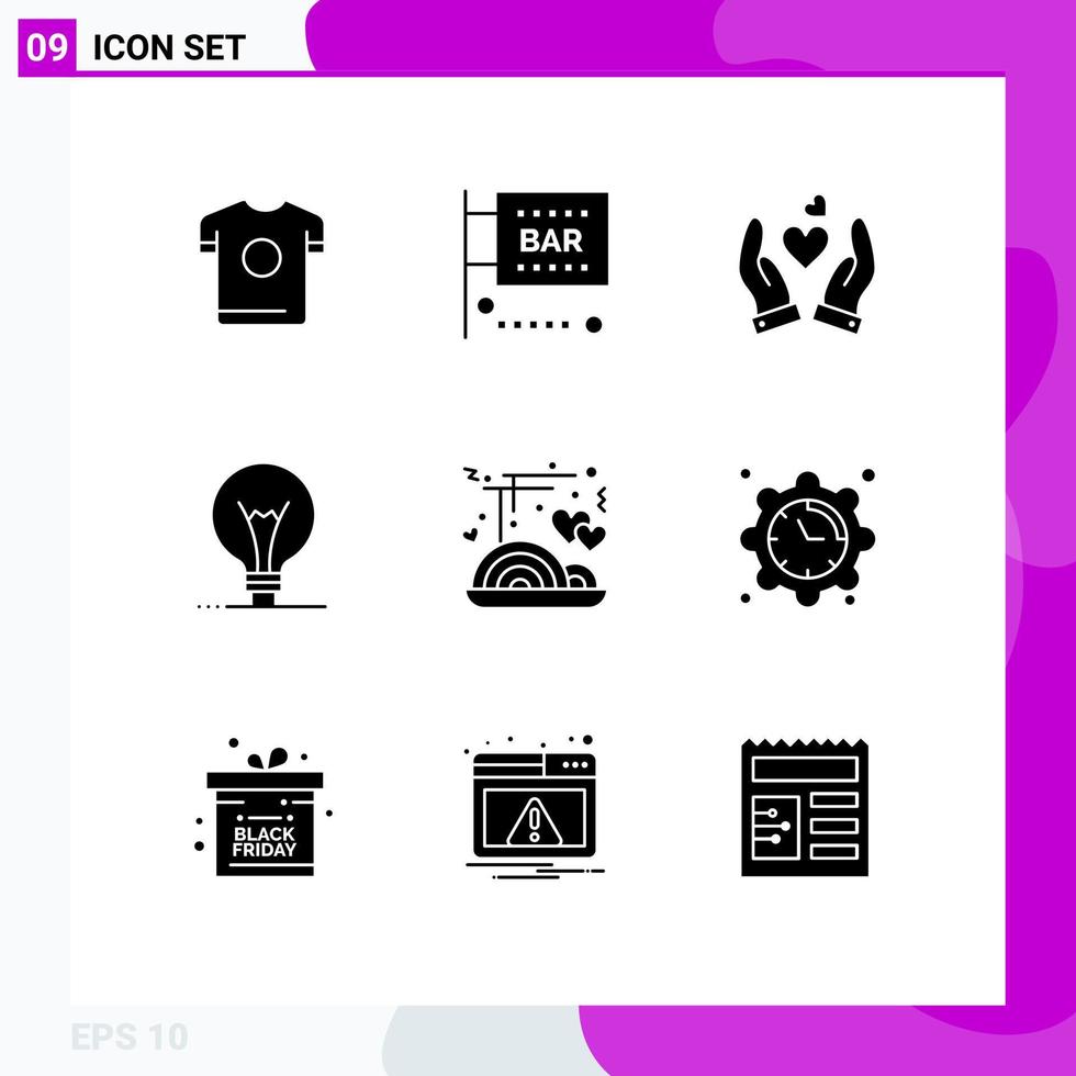 Universal Icon Symbols Group of 9 Modern Solid Glyphs of chopstick invention science and computing innovation wedding Editable Vector Design Elements