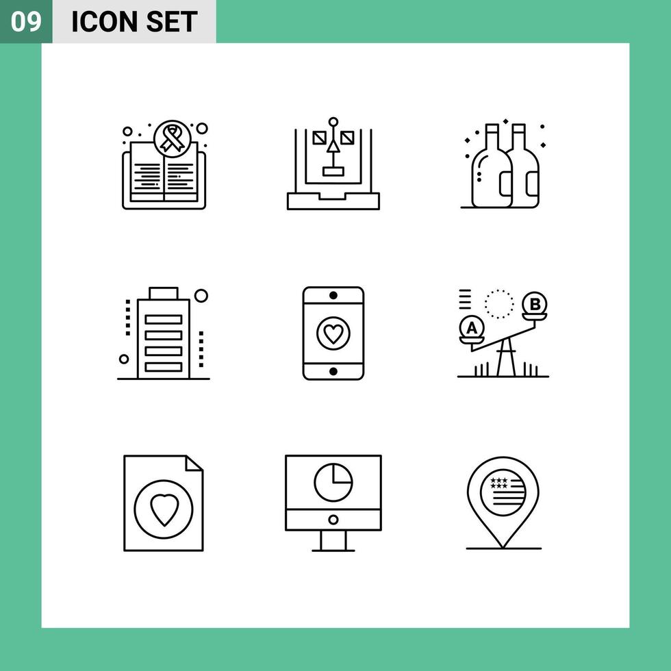 Outline Pack of 9 Universal Symbols of status devices flowchart charge summer Editable Vector Design Elements