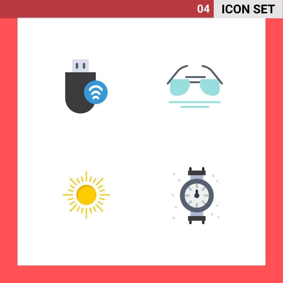 Pack of 4 creative Flat Icons of computers sun signal eye sunset Editable Vector Design Elements