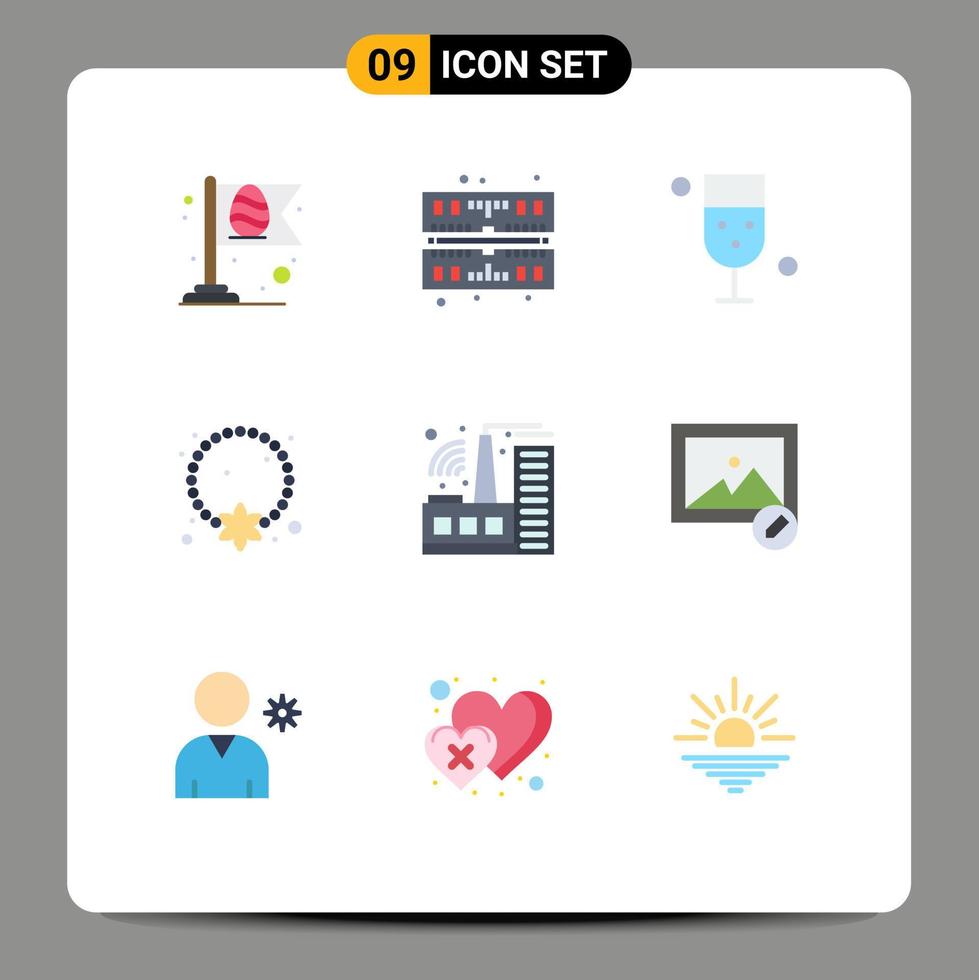 9 Universal Flat Color Signs Symbols of building ornament drink necklace jewelry Editable Vector Design Elements