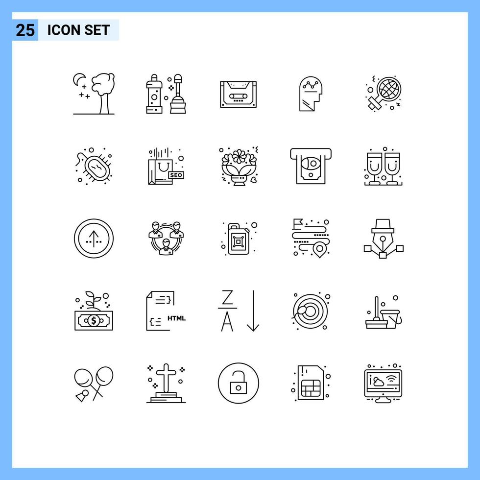 Group of 25 Lines Signs and Symbols for day man audio success user Editable Vector Design Elements