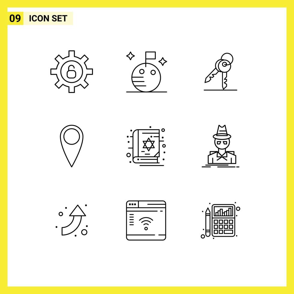 Universal Icon Symbols Group of 9 Modern Outlines of hacker scary security holy book Editable Vector Design Elements