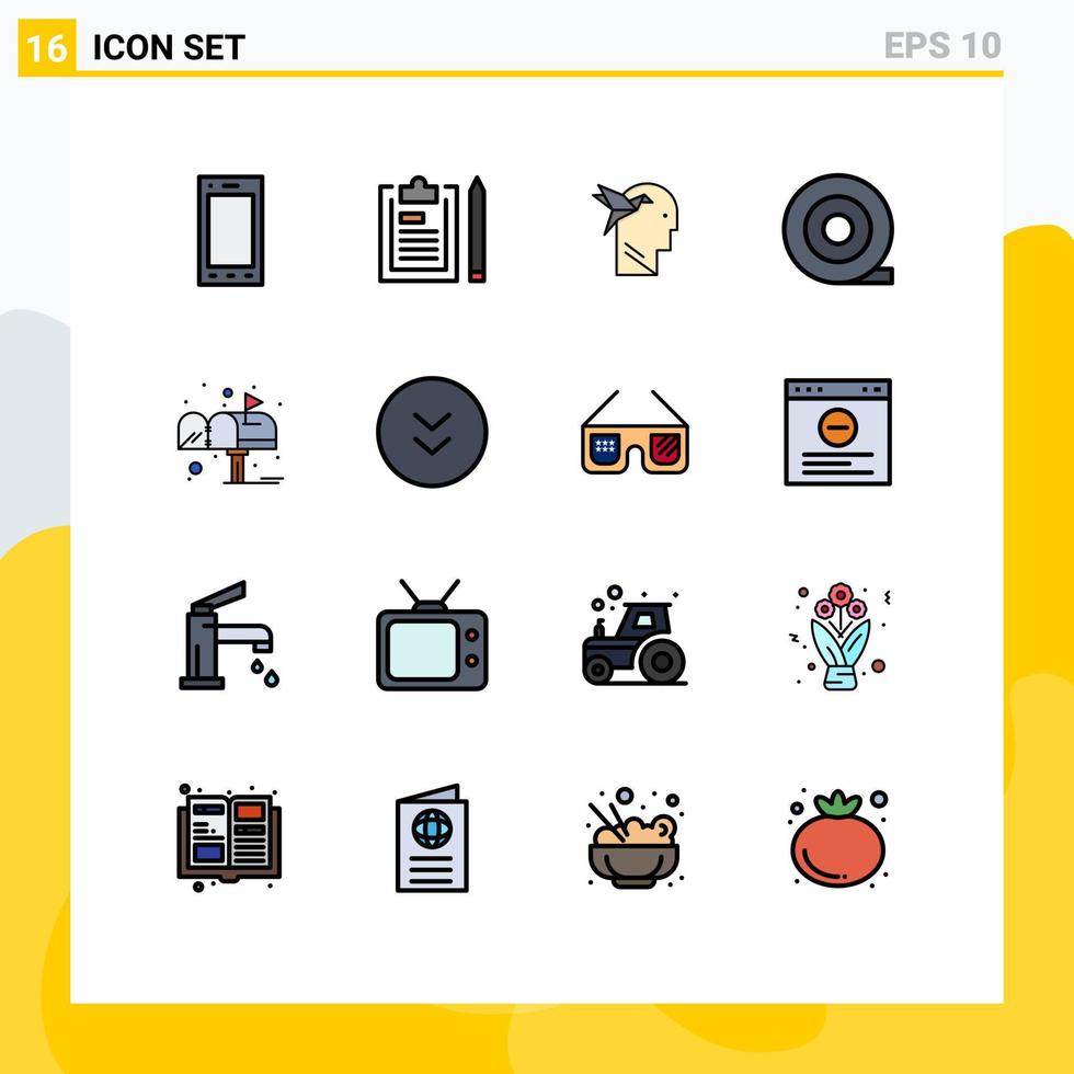 16 User Interface Flat Color Filled Line Pack of modern Signs and Symbols of post letter plan box brian Editable Creative Vector Design Elements
