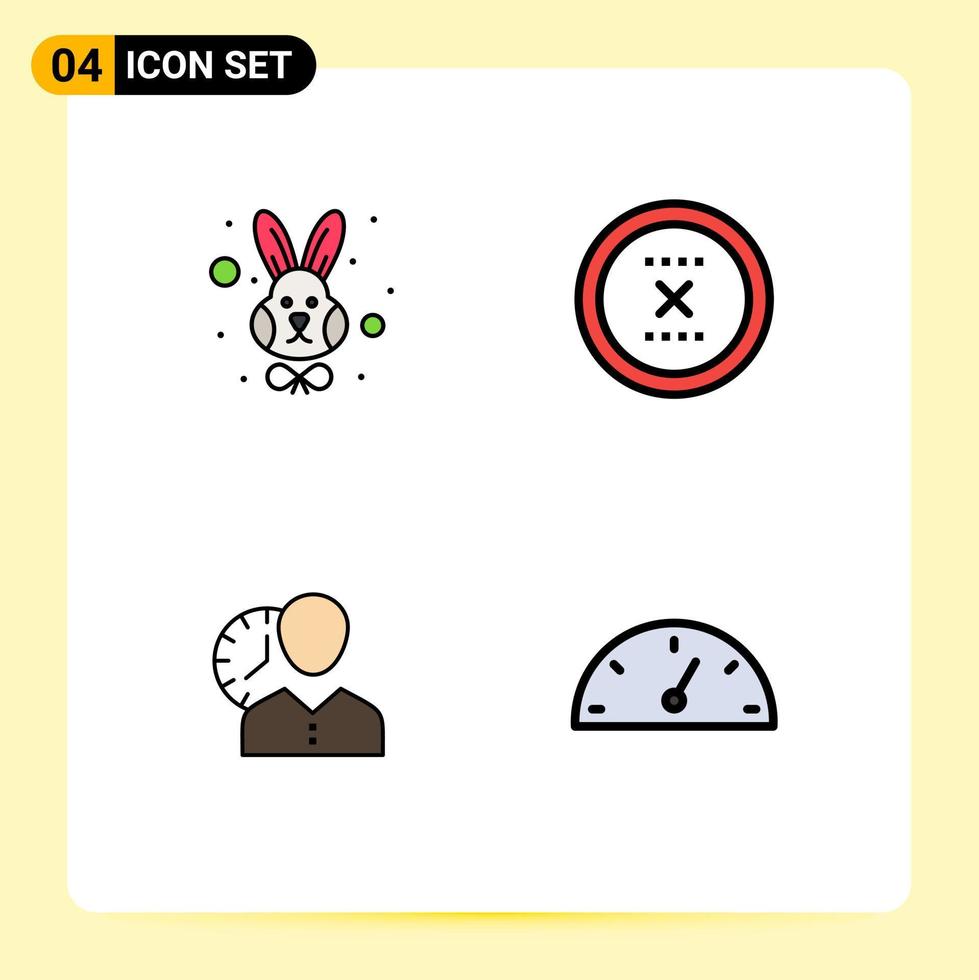 4 Universal Filledline Flat Color Signs Symbols of animal clock face close man Editable Vector Design Elements