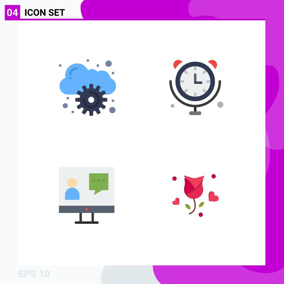 Set of 4 Commercial Flat Icons pack for cloud customer clock internet of things service Editable Vector Design Elements