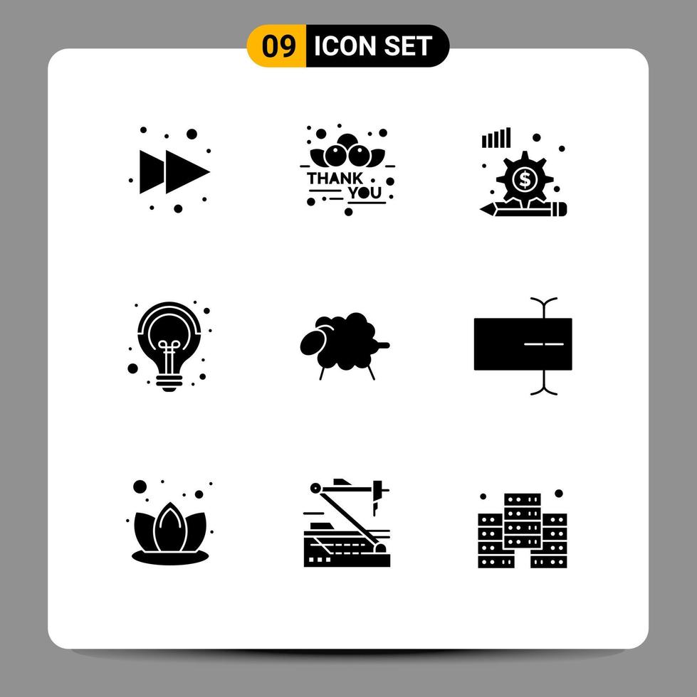 9 Universal Solid Glyph Signs Symbols of wool lamb diagram seo creative Editable Vector Design Elements