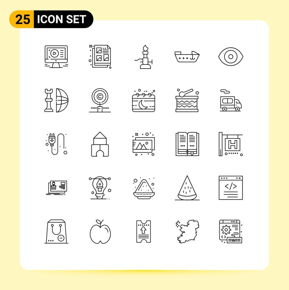 Pictogram Set of 25 Simple Lines of eye speed fire motor torch Editable Vector Design Elements