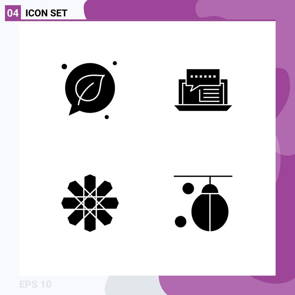4 Universal Solid Glyph Signs Symbols of chat social save dialog design Editable Vector Design Elements