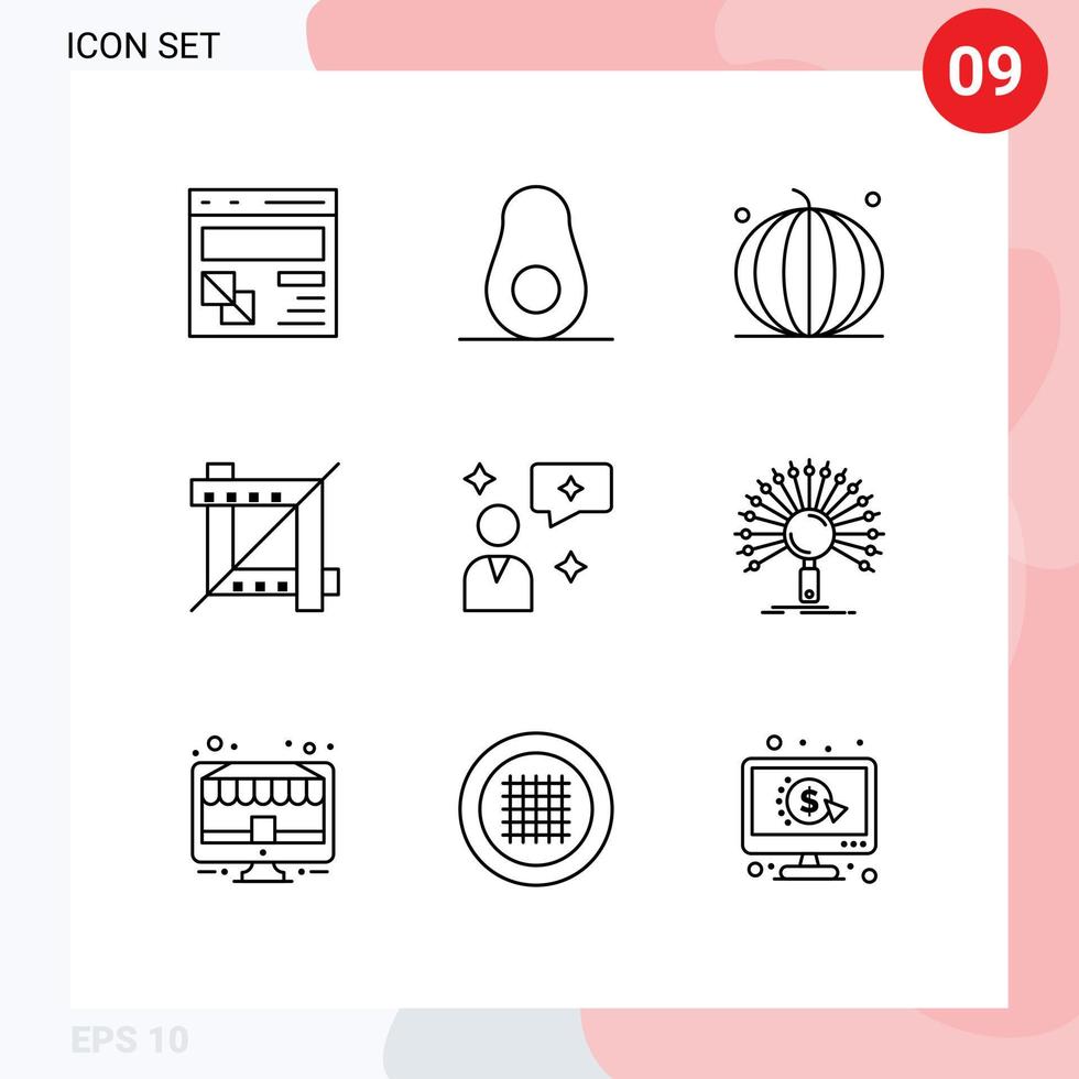 Editable Vector Line Pack of 9 Simple Outlines of chatting graphic fruit design vegetables Editable Vector Design Elements