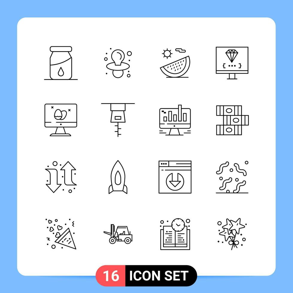 16 Line Black Icon Pack Outline Symbols for Mobile Apps isolated on white background 16 Icons Set vector