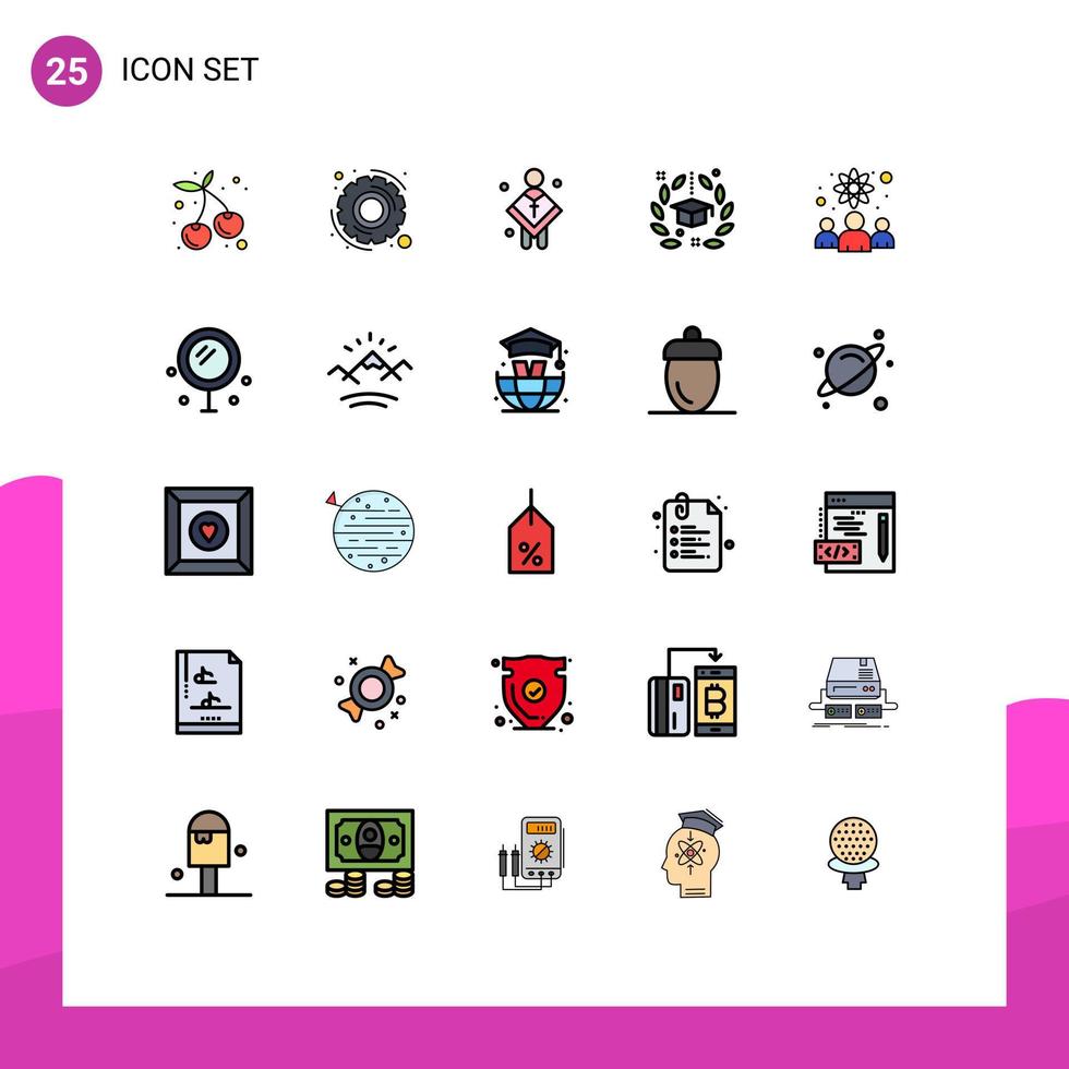 Modern Set of 25 Filled line Flat Colors Pictograph of physicists university male graduation award Editable Vector Design Elements