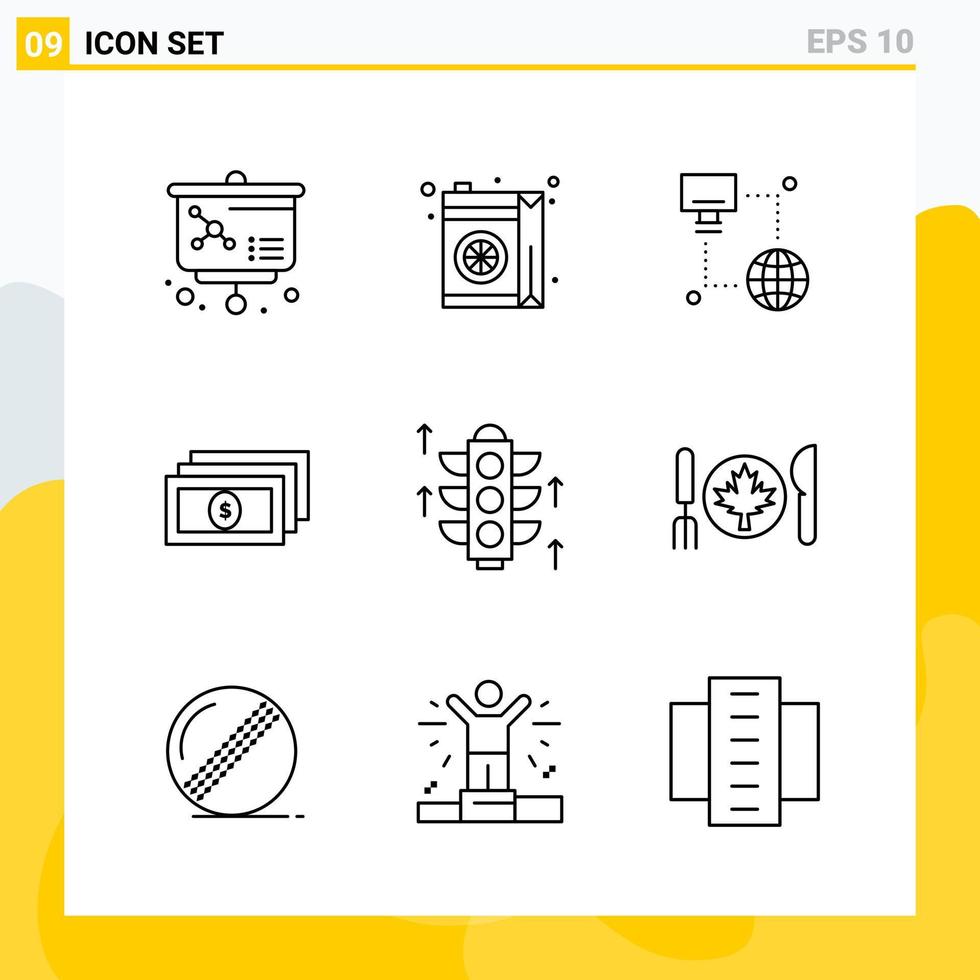 colección de 9 iconos de línea universal conjunto de iconos para web y móvil vector