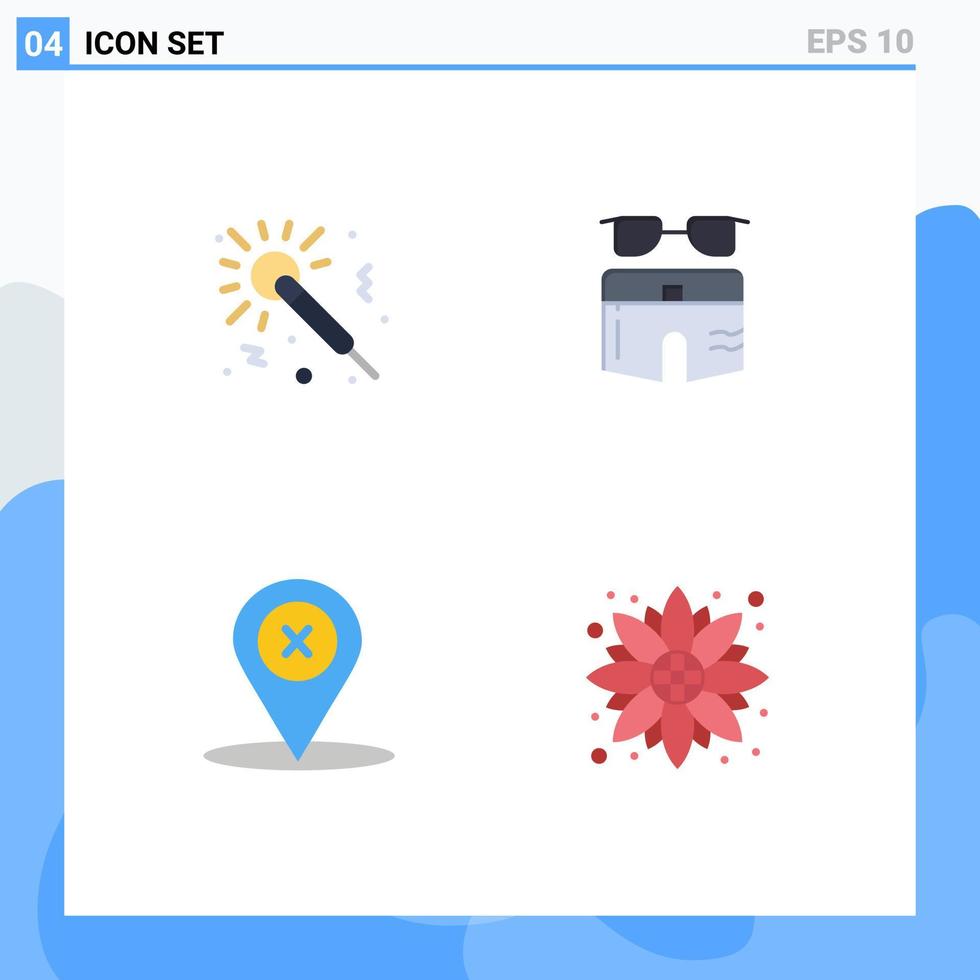 Modern Set of 4 Flat Icons Pictograph of microphone location night swim place Editable Vector Design Elements