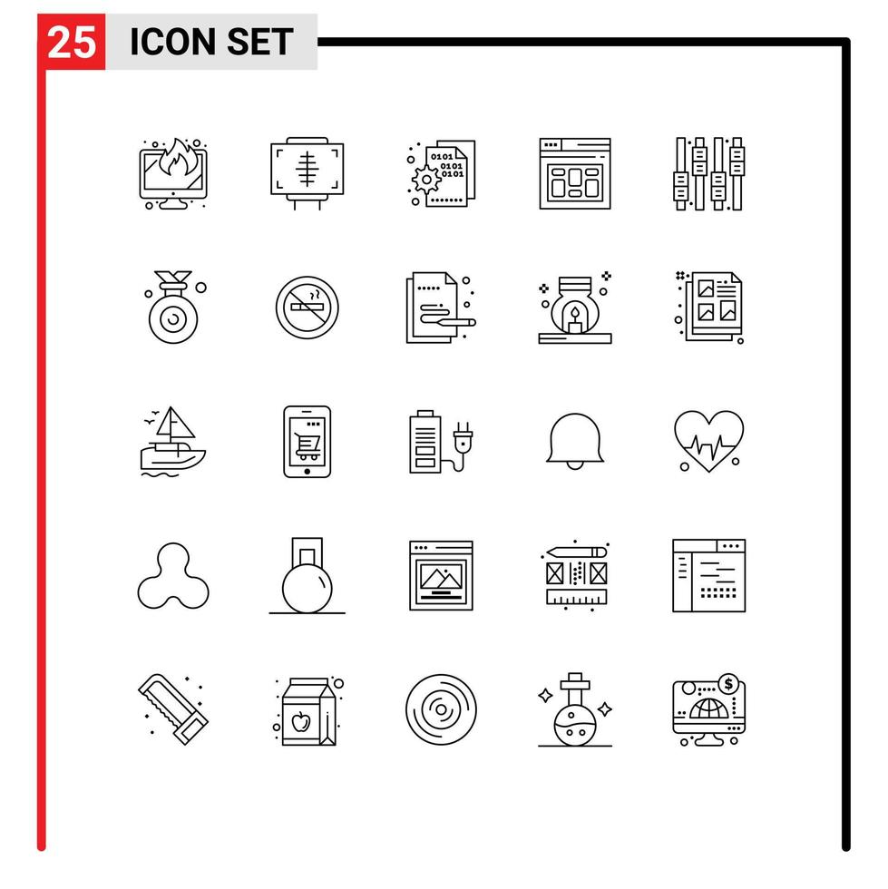 Modern Set of 25 Lines Pictograph of page database medicine browser page Editable Vector Design Elements
