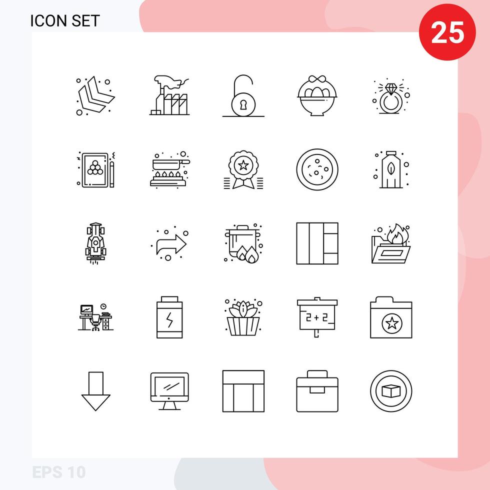 Universal Icon Symbols Group of 25 Modern Lines of snooker present unlocked diamond egg Editable Vector Design Elements