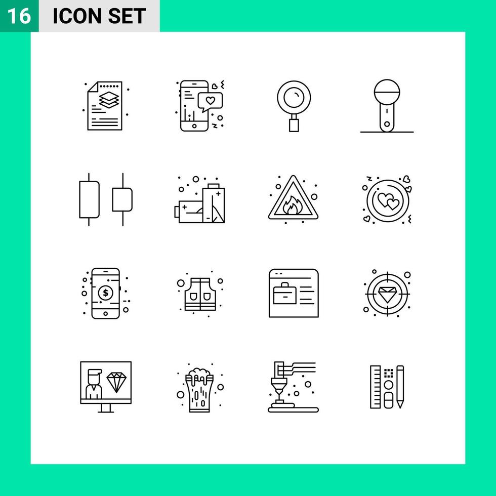 Modern Set of 16 Outlines Pictograph of center products find microphone devices Editable Vector Design Elements