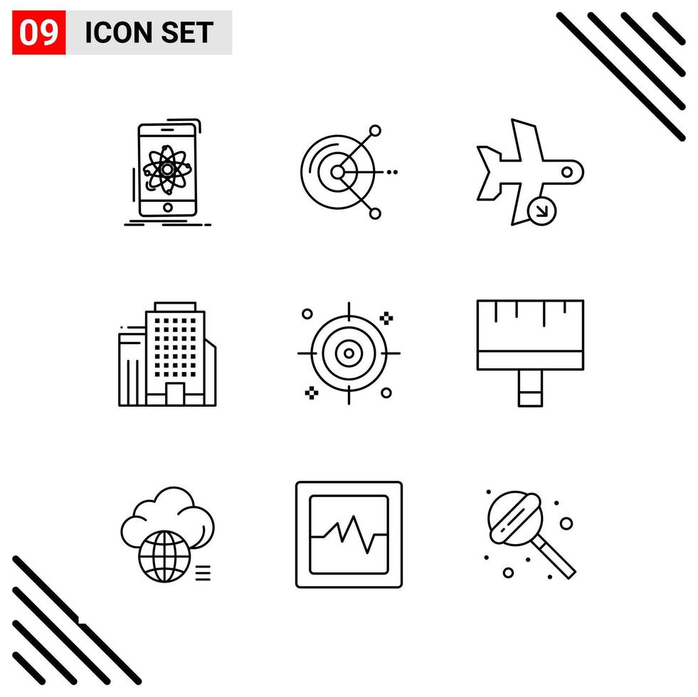 conjunto perfecto de píxeles de iconos de 9 líneas conjunto de iconos de esquema para el diseño de sitios web y la interfaz de aplicaciones móviles vector