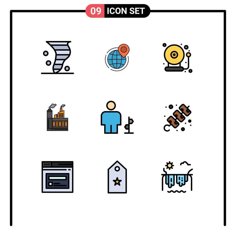 Pictogram Set of 9 Simple Filledline Flat Colors of construction industry office back to school bell Editable Vector Design Elements