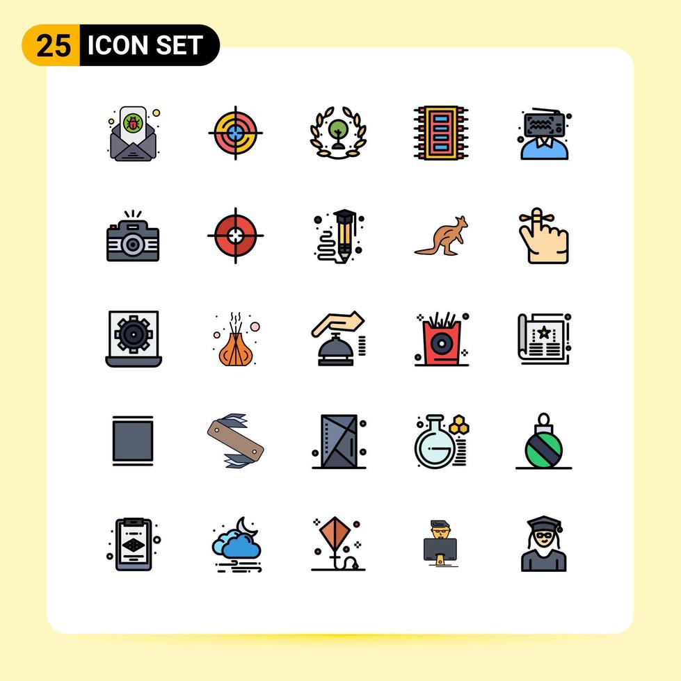 25 User Interface Filled line Flat Color Pack of modern Signs and Symbols of blogger computer earth chip tech Editable Vector Design Elements