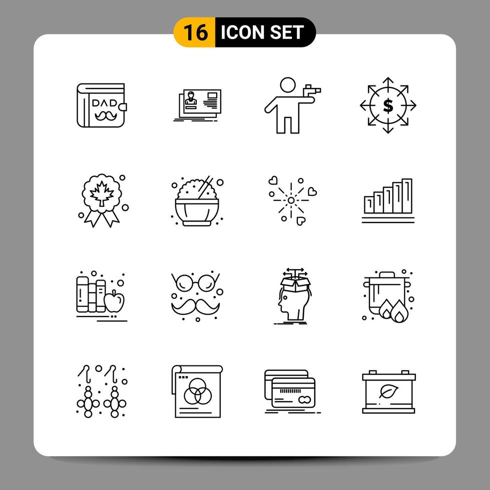 16 Black Icon Pack Outline Symbols Signs for Responsive designs on white background 16 Icons Set vector