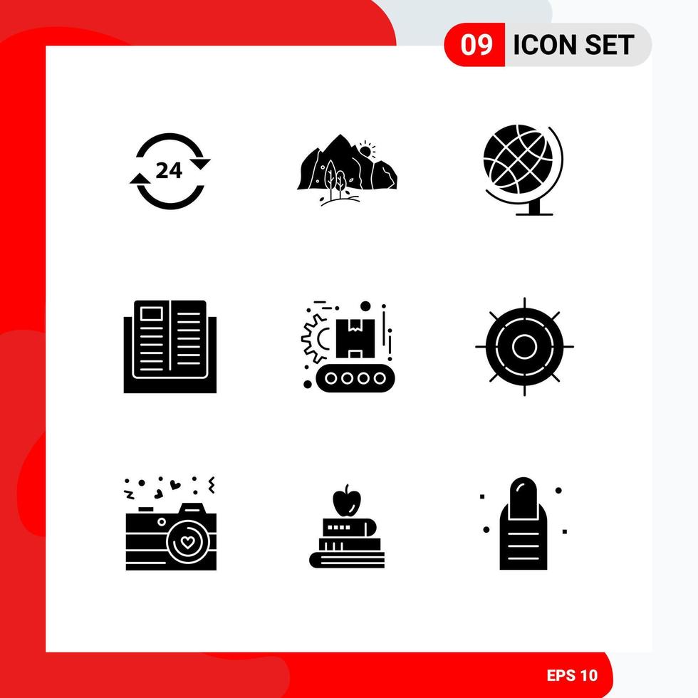 Set of 9 Commercial Solid Glyphs pack for learning education nature e geography Editable Vector Design Elements