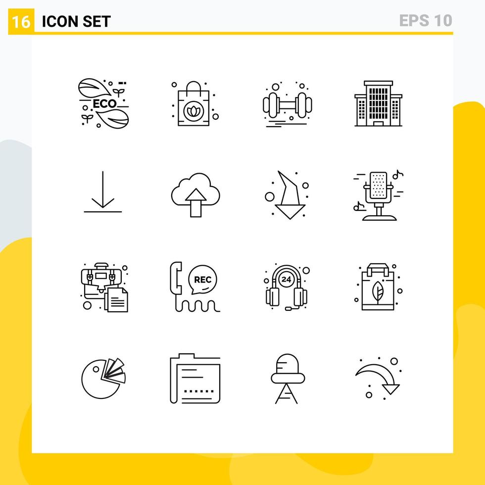 16 Creative Icons Modern Signs and Symbols of twitter download dumbbell office building Editable Vector Design Elements