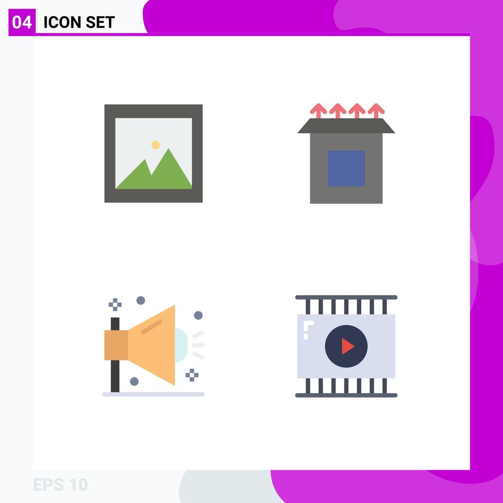 Flat Icon Pack of 4 Universal Symbols of image seo box business film editing Editable Vector Design Elements