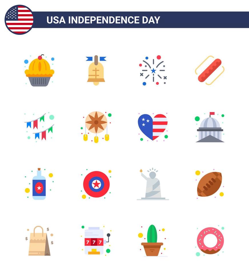 16 Creative USA Icons Modern Independence Signs and 4th July Symbols of buntings states firework hotdog america Editable USA Day Vector Design Elements