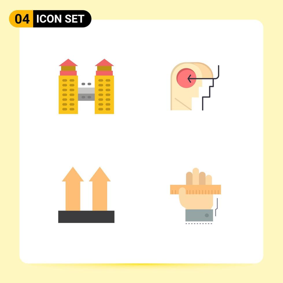 Pack of 4 creative Flat Icons of building transport people mind education Editable Vector Design Elements