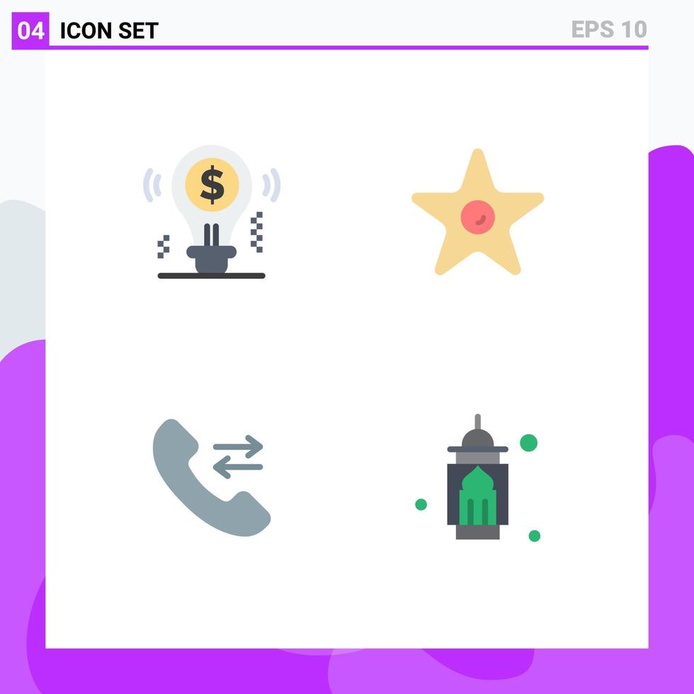 Pack of 4 Modern Flat Icons Signs and Symbols for Web Print Media such as idea answer dollar movie contact us Editable Vector Design Elements