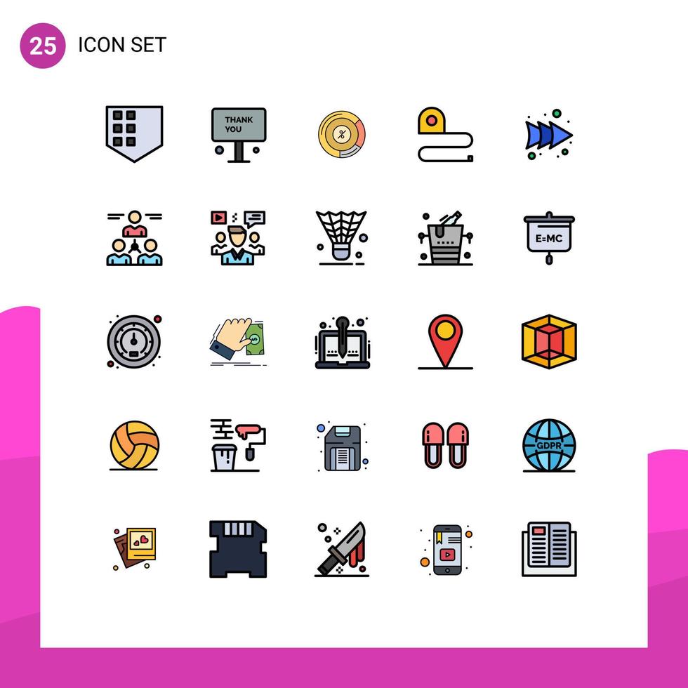 Concepto de color plano de 25 líneas rellenas para sitios web, móviles y aplicaciones, elementos de diseño vectorial editables de construcción de escala circular de cinta vector