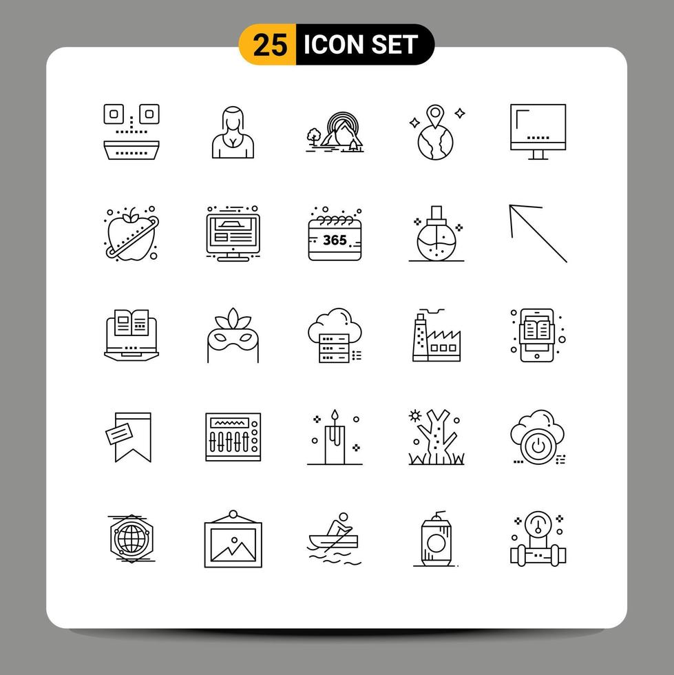 Set of 25 Modern UI Icons Symbols Signs for computer map lady world nature Editable Vector Design Elements