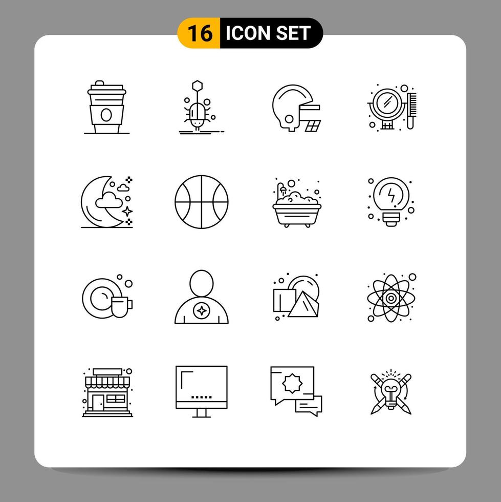 Stock Vector Icon Pack of 16 Line Signs and Symbols for night half american set comb Editable Vector Design Elements